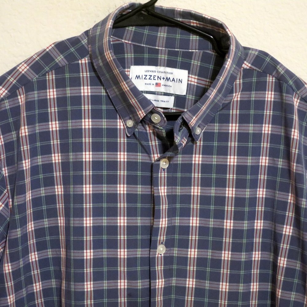 Mizzen Main Mens Long Sleeve Button Shirt Size 2XL Blue White Red Green Stripes
